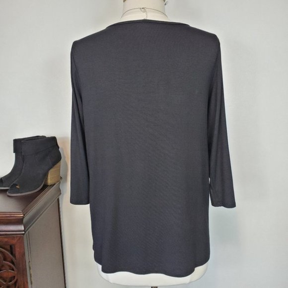 Ava James Mixed Media Black Patchwork Look 3/4 Sleeve Top NEW NWT Size M - Picture 4 of 6